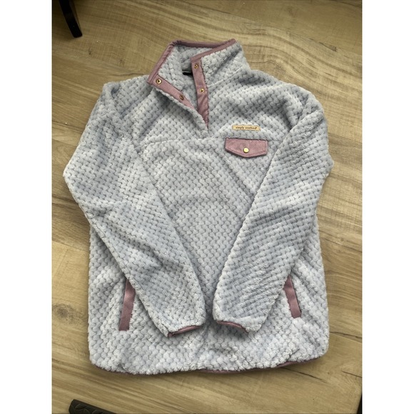 Simply Southern Tops - Simply Southern Women's M Fleece Pullover‎ Preppy Textured Sherpa Blue Purple